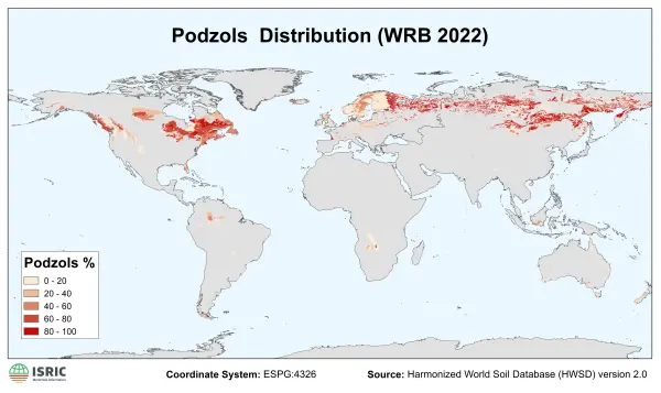 Podzols distribution Podzols